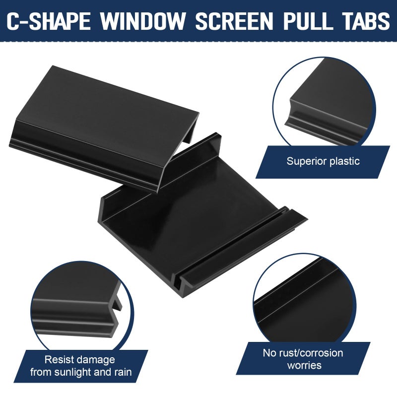 HDWGGD Window Screen Pull Tabs 20 Pack Replacement Universal Spline Channel Pull Lift Tabs Black - Image 4